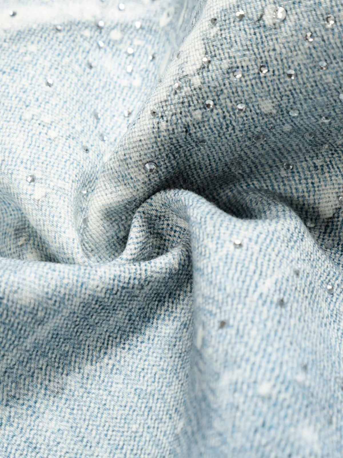 Vintage Washed Rhinestone Wide Leg Denim Jeans