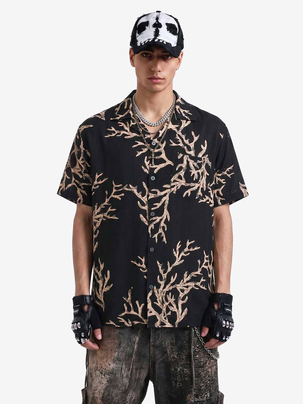3D Textured Embossed Camp Collar Boxy Shirt 