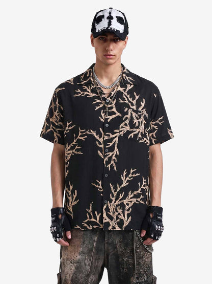3D Textured Embossed Camp Collar Boxy Shirt 