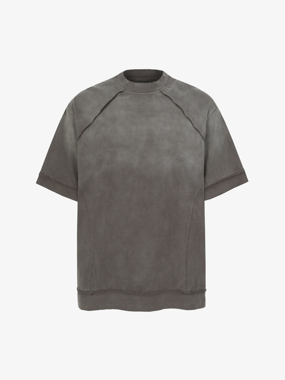 Faux Suede Oversized Short Sleeve T-Shirt with Ribbed Trim and Panel Design 