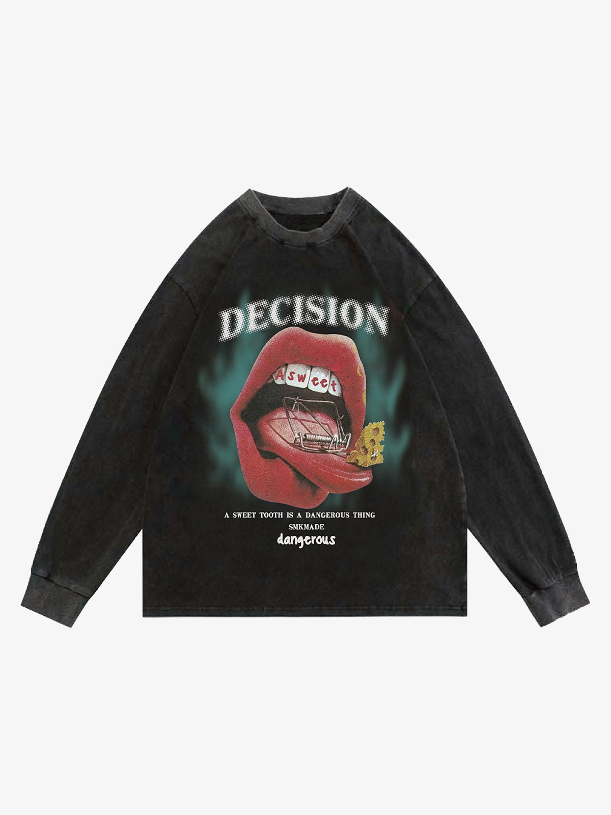 Graphic Creative Lip Print Washed Sweatshirt 