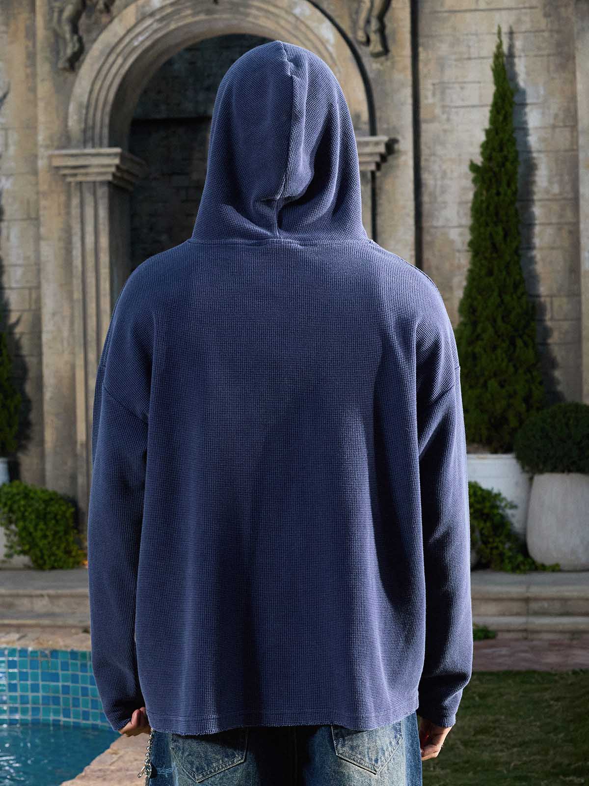 Supermade Waffle-Knit Distressed Button-Pattern Hoodie 