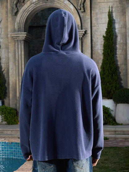 Supermade Waffle-Knit Distressed Button-Pattern Hoodie 