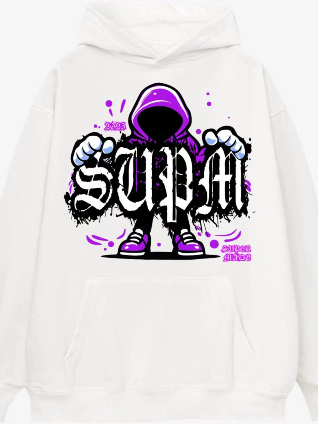 White Hoodie with Purple Graphic Design 