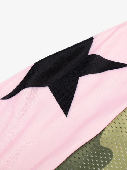 Cotton Blend Camo Print Football Jersey with Pink V-Neck and Number 18 Design 