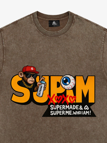 SUPM Trendy Hip-Hop Monkey Graffiti Font T-Shirt 