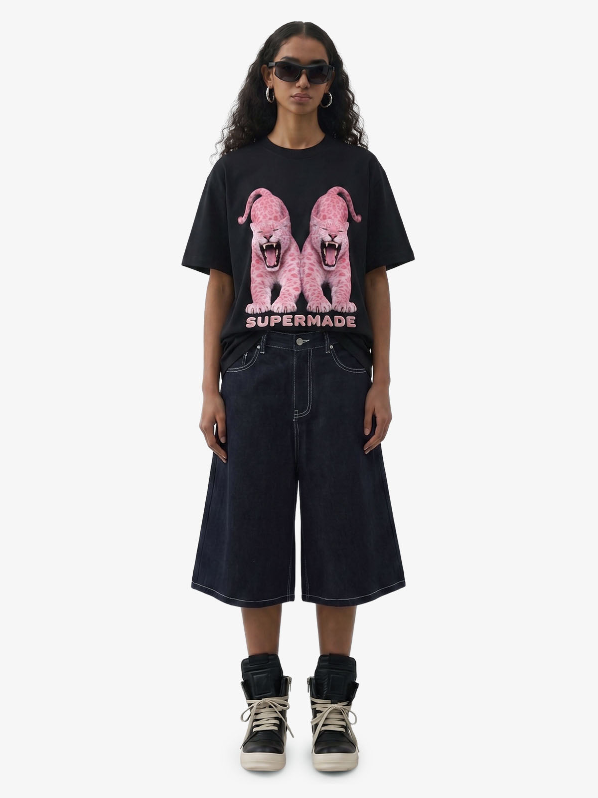 Vintage Contrast Stitch Wide Leg Denim Jorts 
