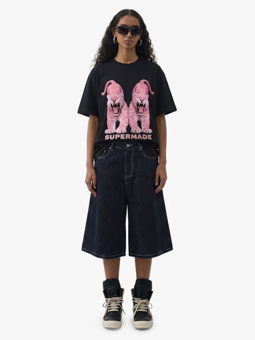 Vintage Contrast Stitch Wide Leg Denim Jorts 