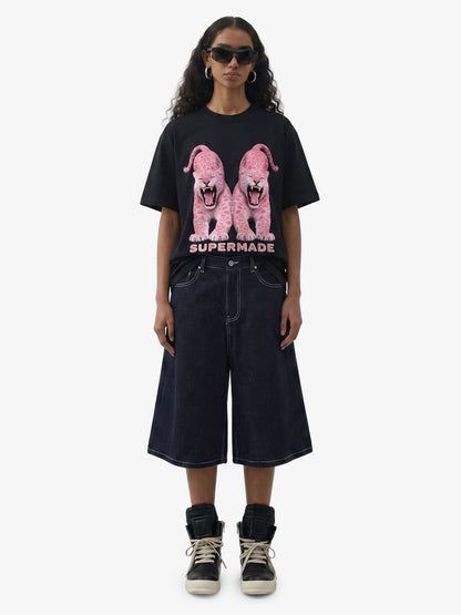 Vintage Contrast Stitch Wide Leg Denim Jorts 