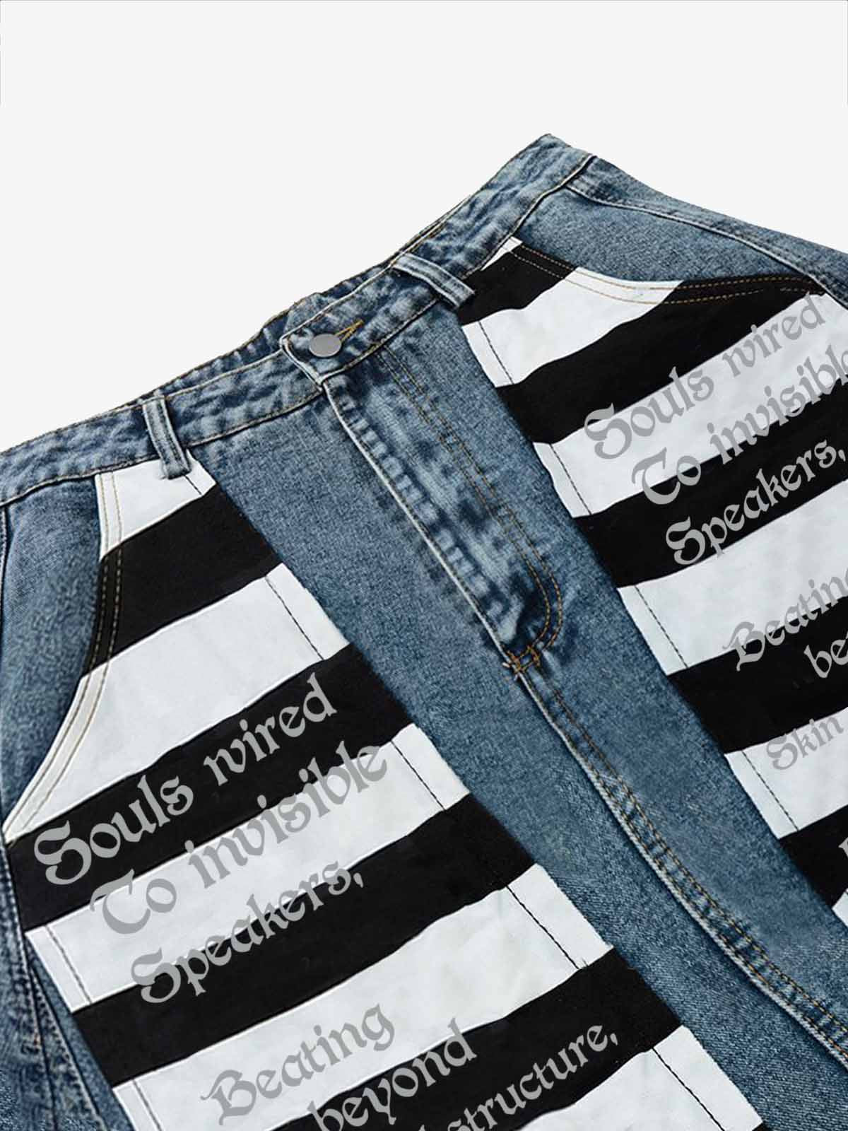 Wide Leg Striped Patchwork Letter Print Pants