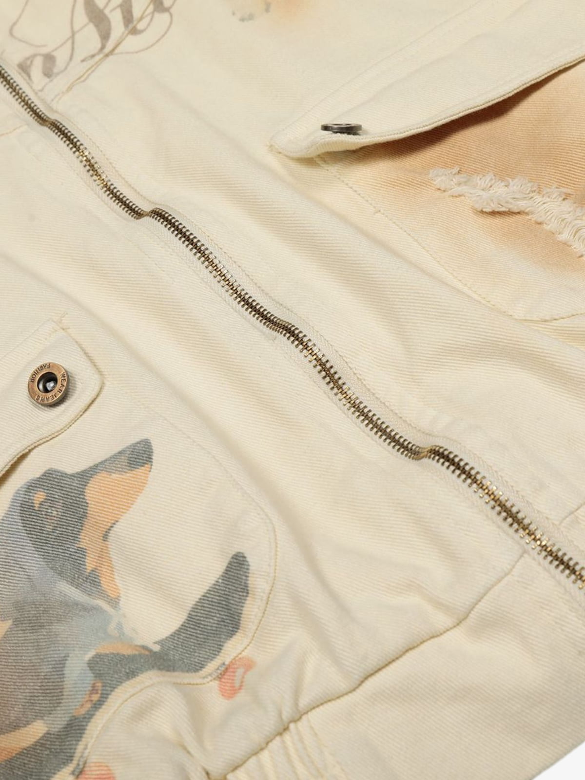 Distressed Graphic Jacket with Unique Dog Illustrations 