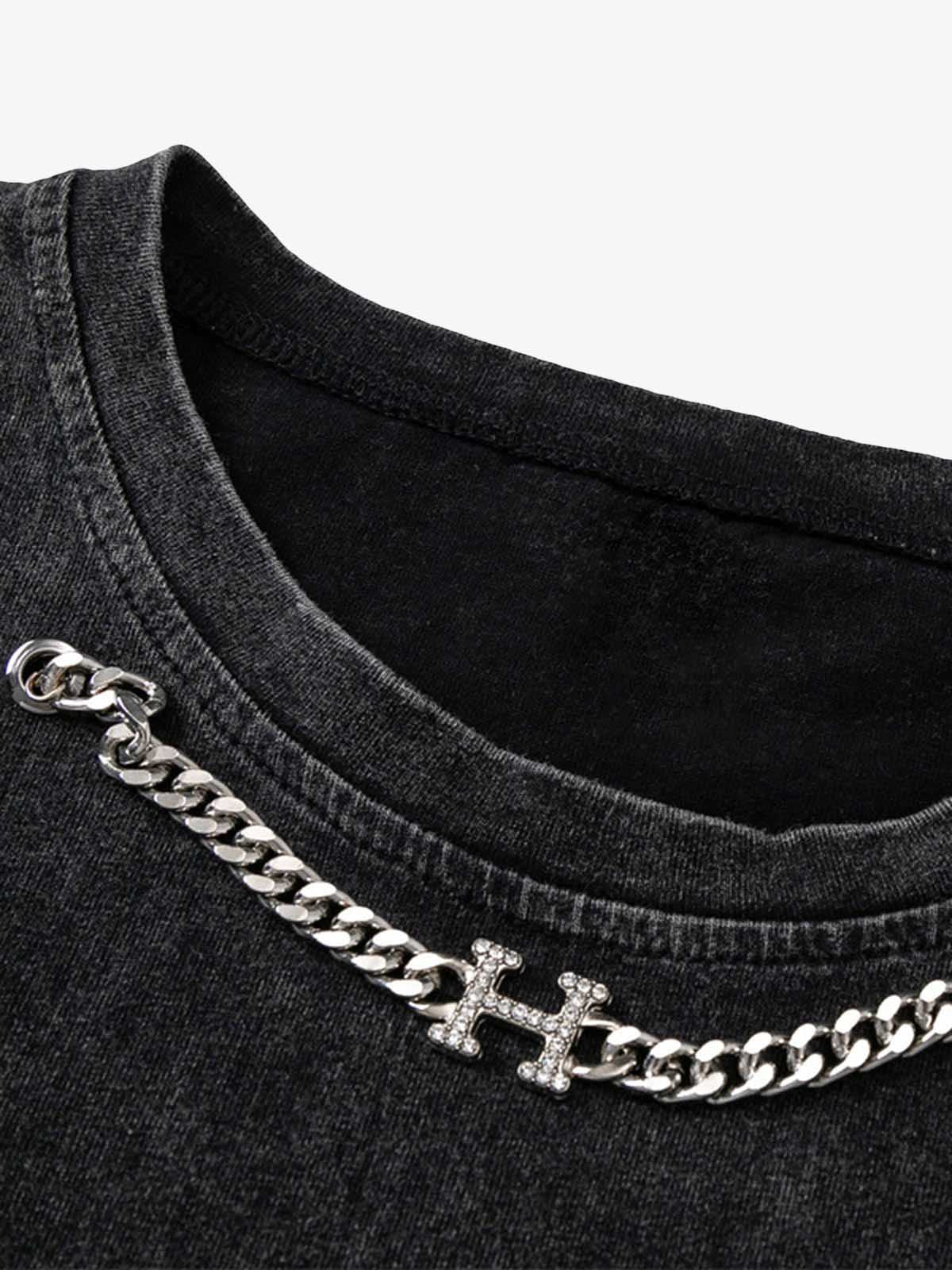 ThesupermadeVintage Metallic Phantom Letter Distressed Washed Vest - 2060 