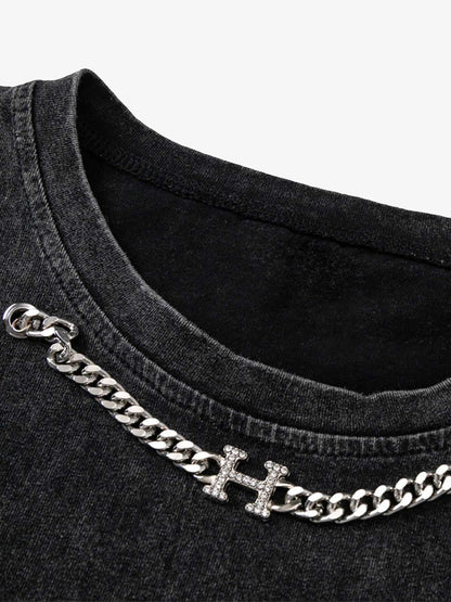 ThesupermadeVintage Metallic Phantom Letter Distressed Washed Vest - 2060 