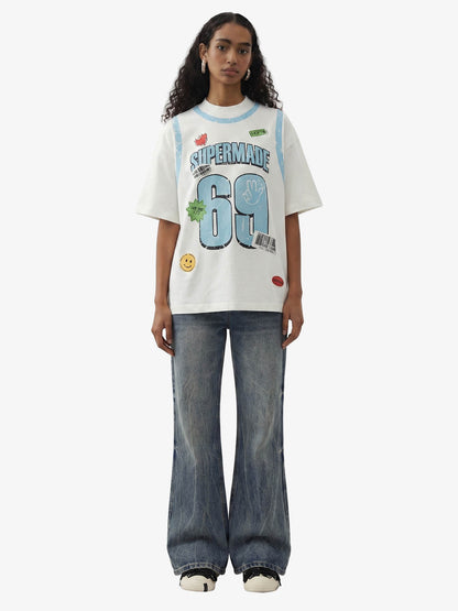 Distressed Number 69 Graphic Print T-Shirt 