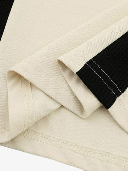 Contrast Color Stitching V-neck Short-sleeved T-shirt 