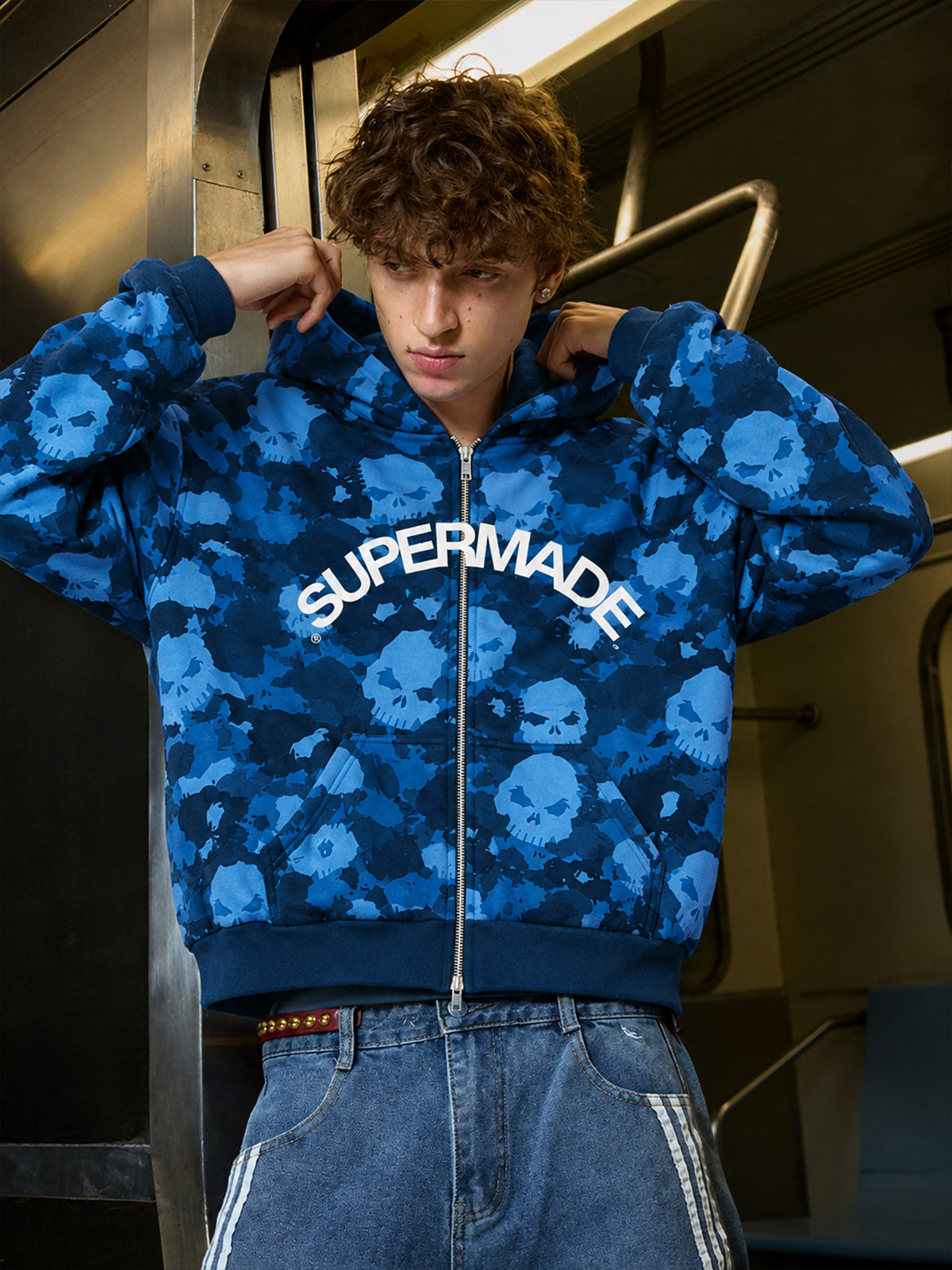 Skull Camo Graphic Zip Hoodie