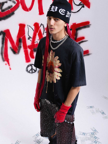 Supermade Floral Basketball Ink Splatter Graphic T-Shirt 