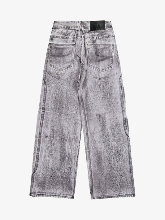 Wasteland Style Niche Design Dirty White Loose Jeans - 2114 