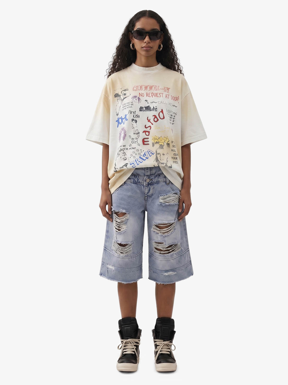 Graffiti Collage Mixed Graphic T-Shirt 