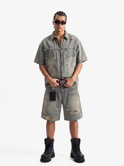 Ripped Denim Distressed Suit - 2460