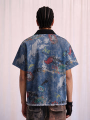 Tie-Dye Denim Graffiti Polo T-Shirt 