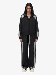 Striped Zip-Up Track Jacket and Wide-Leg Track Pants Set 
