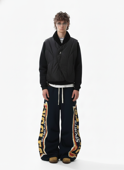 Street Letter Print Fleece-Lined Wide-Leg Sweatpants 