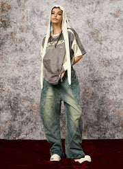 Jersey Deconstructed Contrast Color Stitching Print T-shirt - 2407 