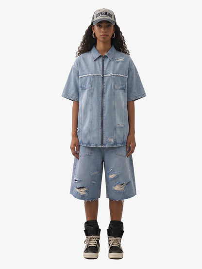 Ripped Denim Distressed Suit - 2460 