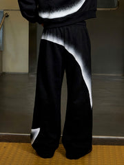 Curved Stripe Zip Hoodie & Wide-Leg Sweatpants Set
