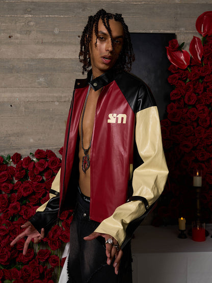 Original Contrast Color Leather Jacket 
