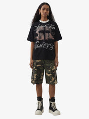 Gothic Cross Print Studded Collar Waffle Knit Graphic T-Shirt 