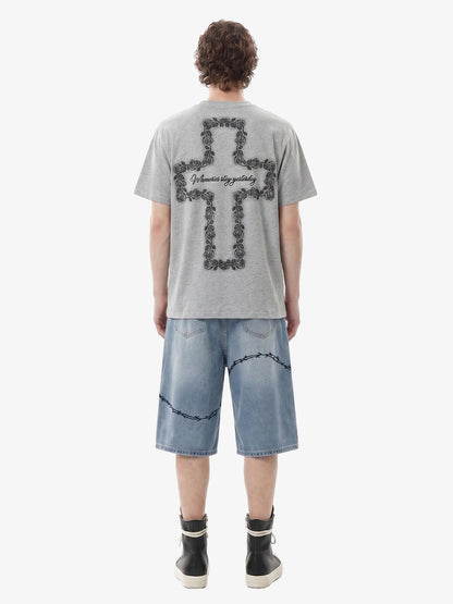 Rose Cross Slogan Graphic T-Shirt 