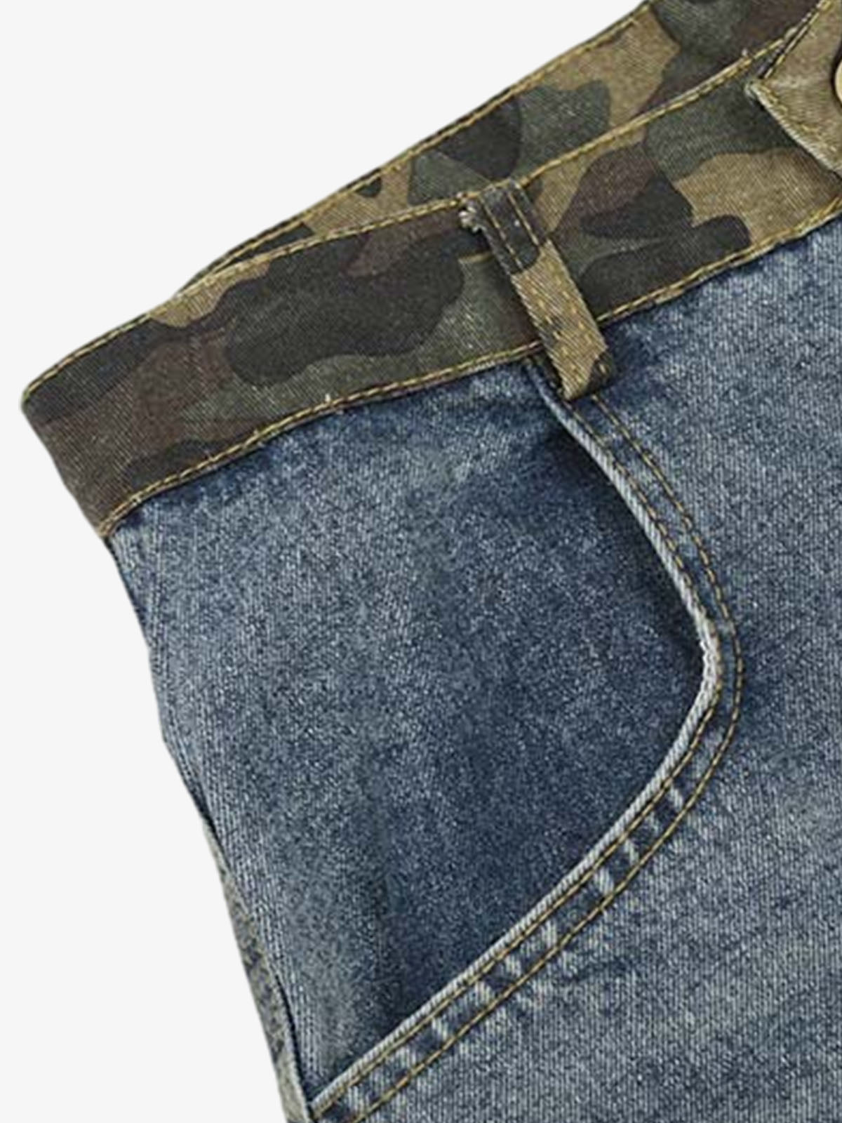 Denim Cargo Shorts with Camouflage Patch Details for Men 