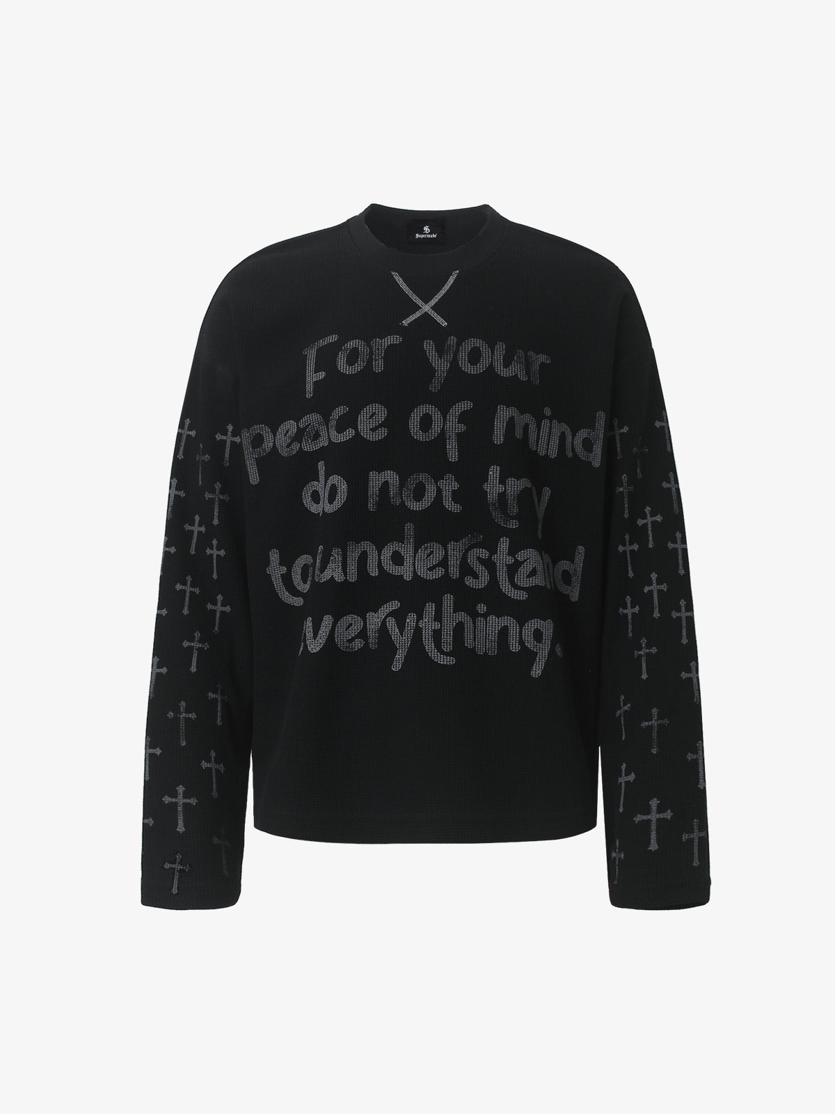 Slogan Graphic Waffle Long Sleeve Tee