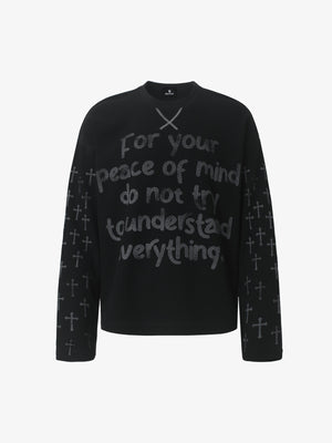 Slogan Graphic Waffle Long Sleeve Tee