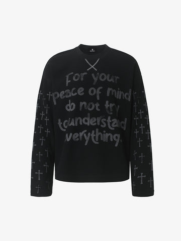 Slogan Graphic Waffle Long Sleeve Tee