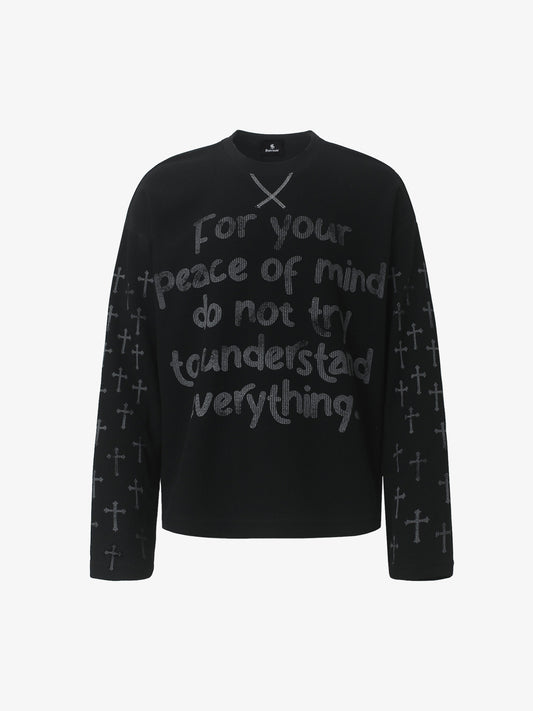 Langarmshirt mit Slogan und Waffelmuster