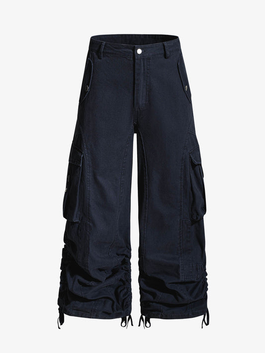 Pantalon cargo incurvé à ourlets froncés
