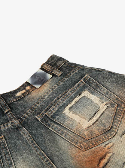 Distressed Ripped Detail Baggy Jeans