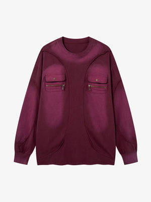 Distressed Washed Pocket Workwear Sweatshirt
