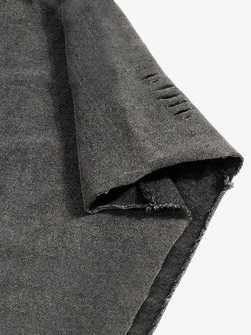 Distressed Washed Sleeveless Hoodie 