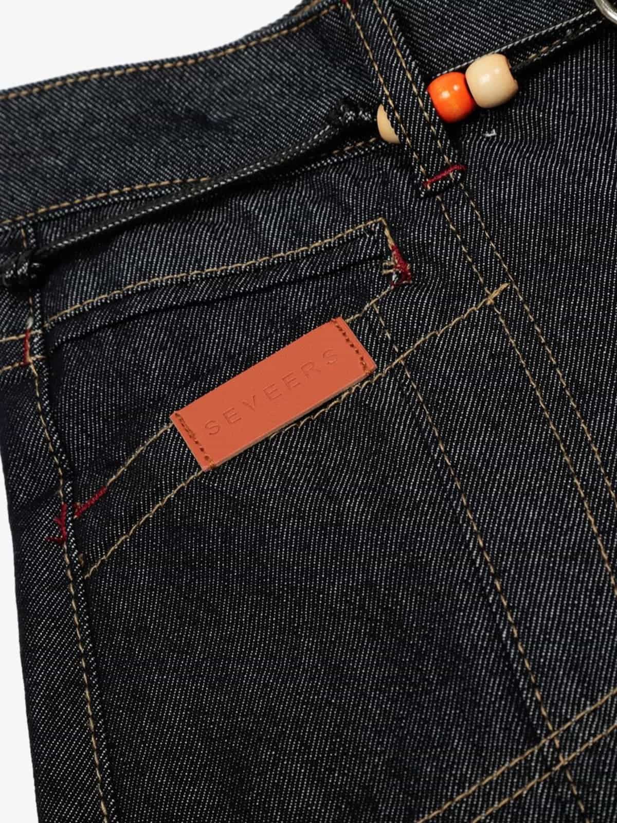 Stylish High-Waisted Denim Trousers with Beaded Drawstring Detail 