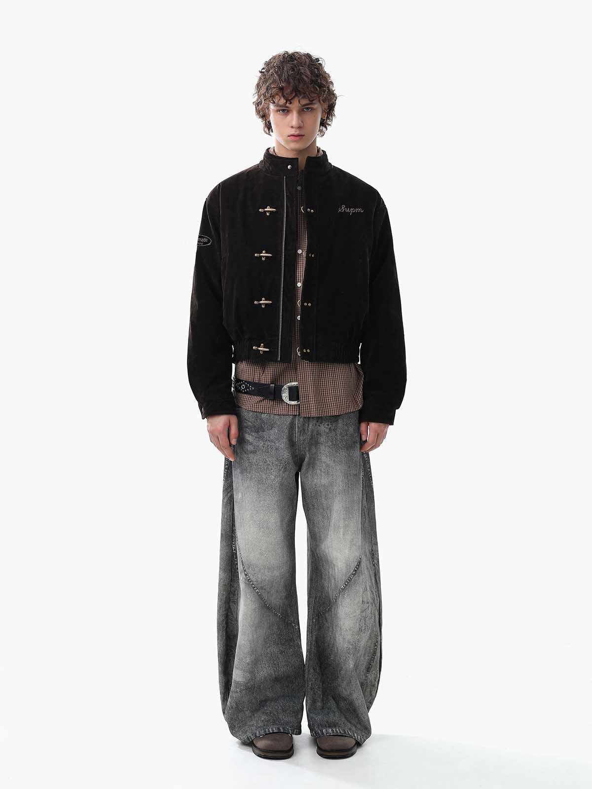 Vintage Suede Embroidered Metal Clip Down Jacket - 2626 