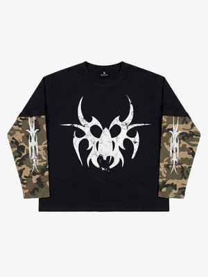 Thorn Print Camo Layered Waffle Long Sleeve Tee