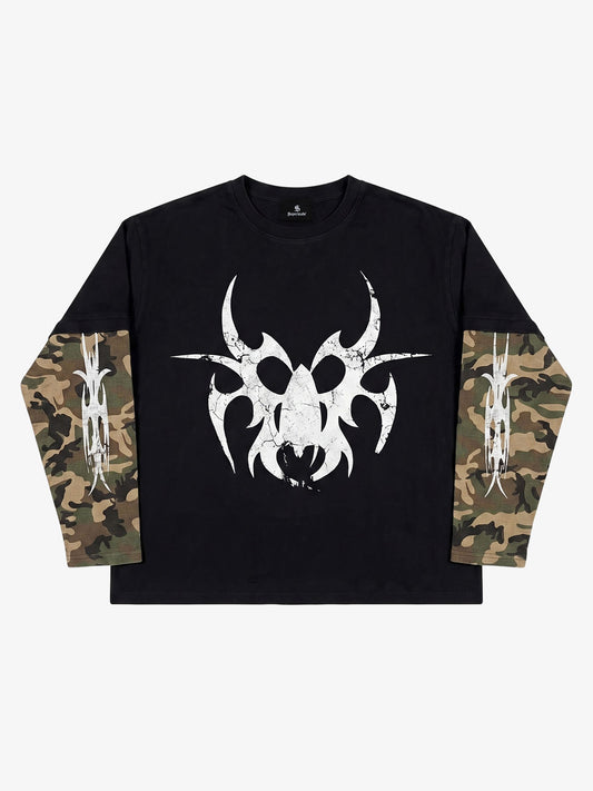 Thorn Print Camo Layered Waffle Long Sleeve Tee