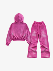 Photo Collage Graphic Zip Hoodie & Wide-Leg Sweatpants Set