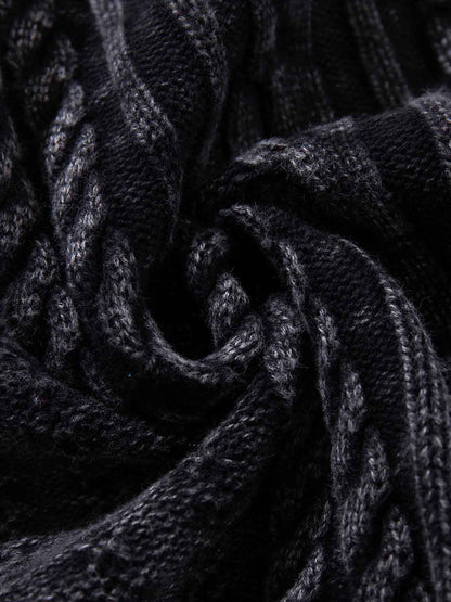 Cotton Blend Cable Knit Cardigan Sweater for Men - Classic Blue with Button Front and Ribbed Details 