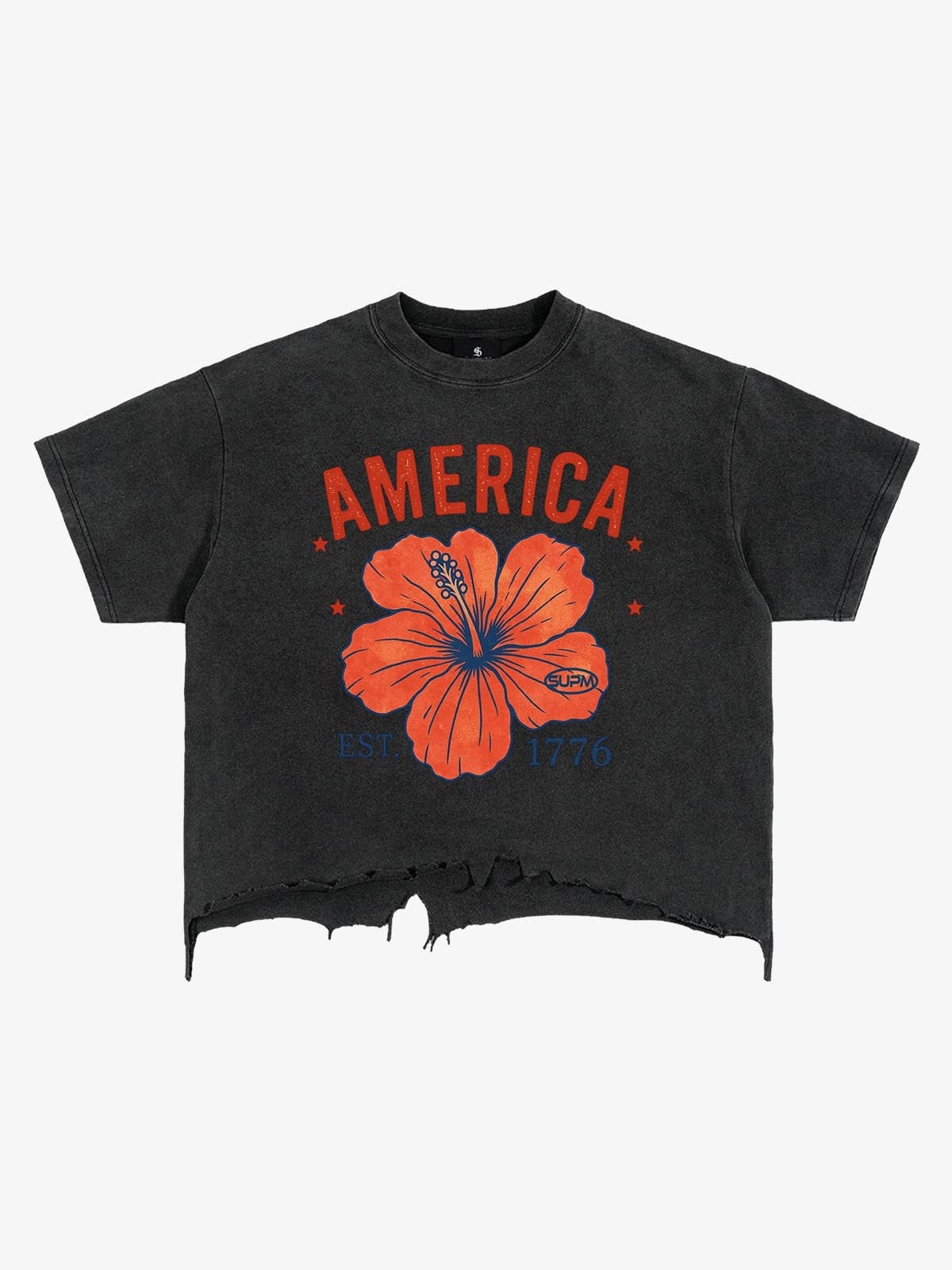 Acid Wash Ripped Floral T-Shirt 