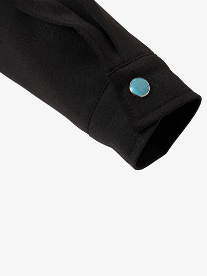Turquoise Button Embroidered Cropped Jacket